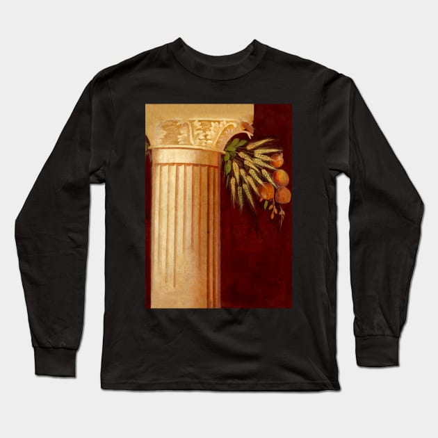 Roman column fresco with wheat and fruit Long Sleeve T-Shirt by WillowNox7